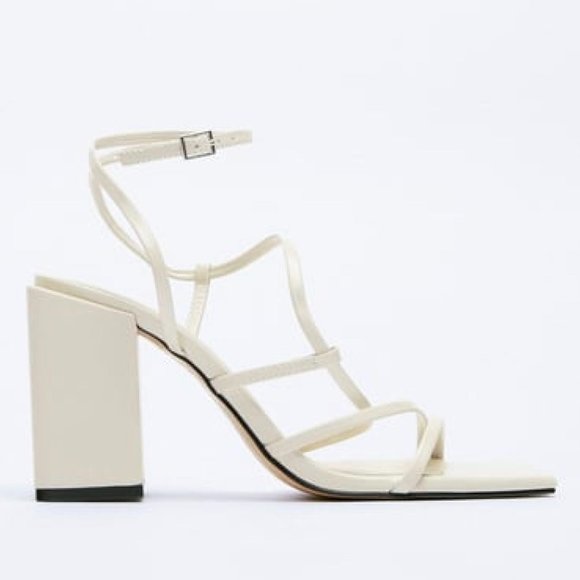 ZARA HIGH HEELED STRAPPY SANDALS Off White US 9 - Picture 1 of 12